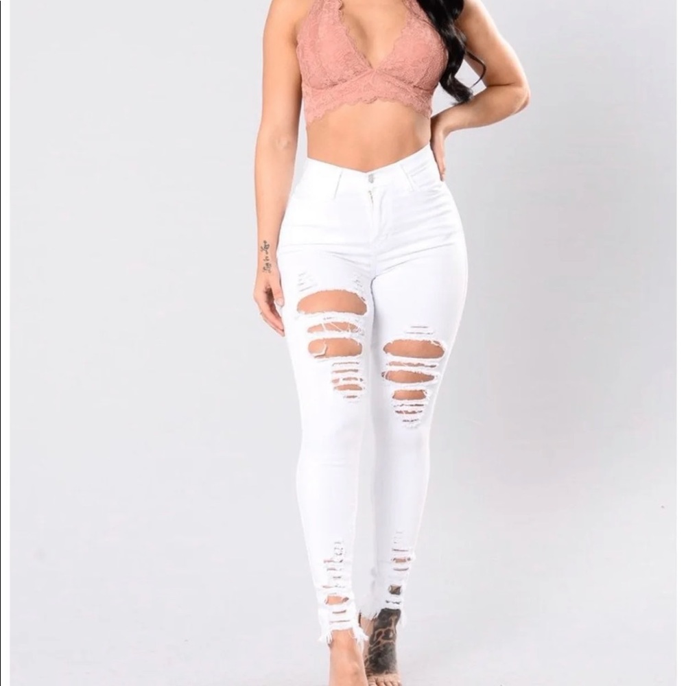 Fashion nova white distressed jeans spring